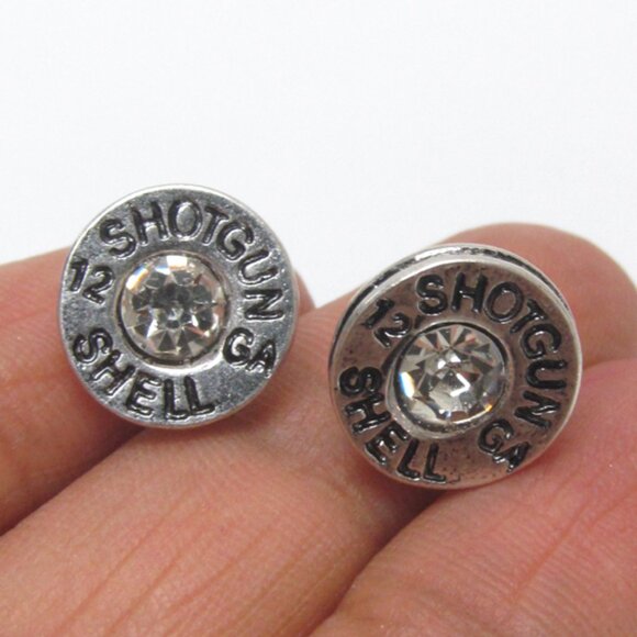 Western Cowgirl Bullet Stud Earrings Silver or Gold Rhinestone NEW - Picture 1 of 2